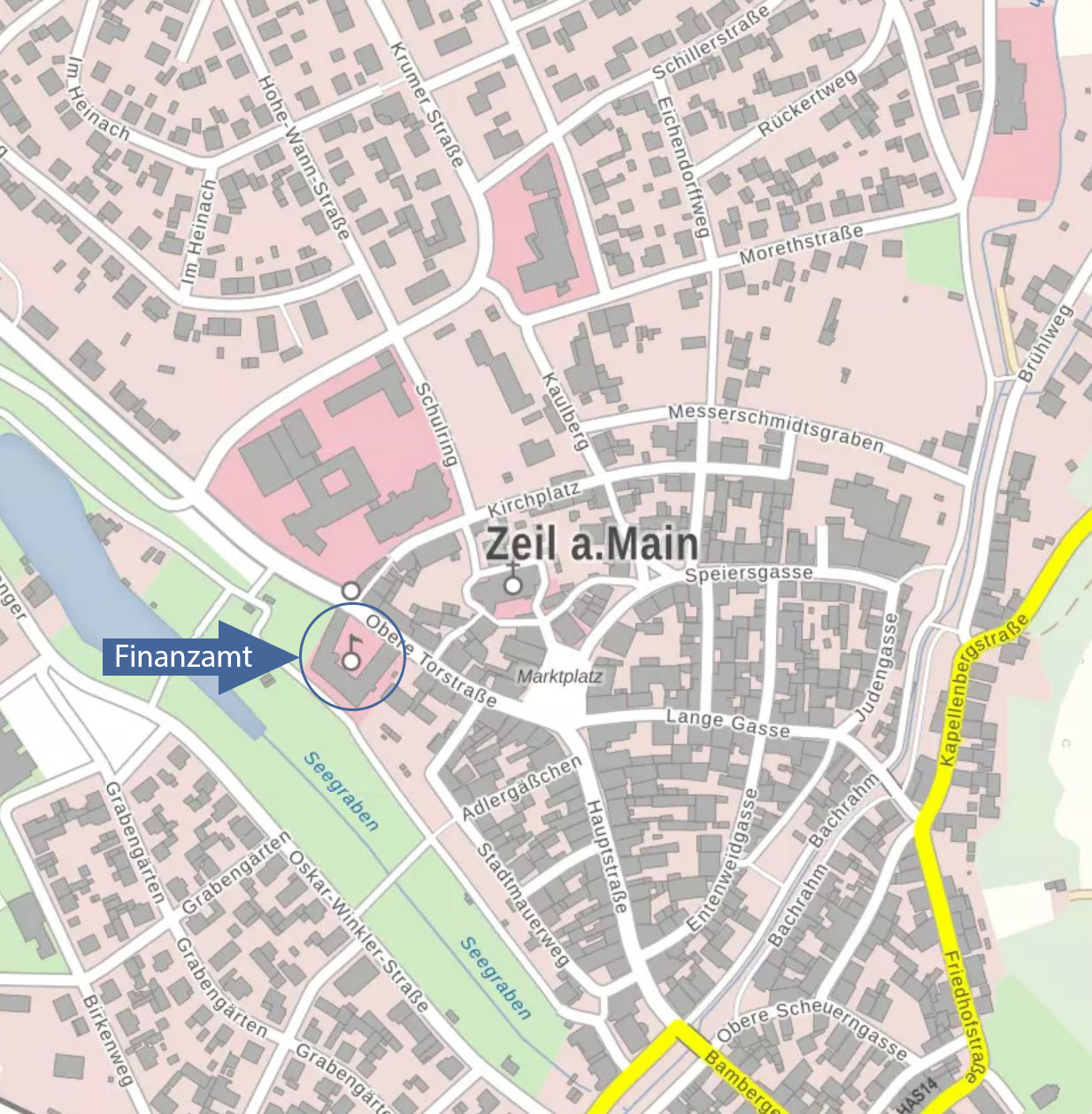  Lageplan mit Markierung des Finanzamts Zeil, Obere Torstraße 9