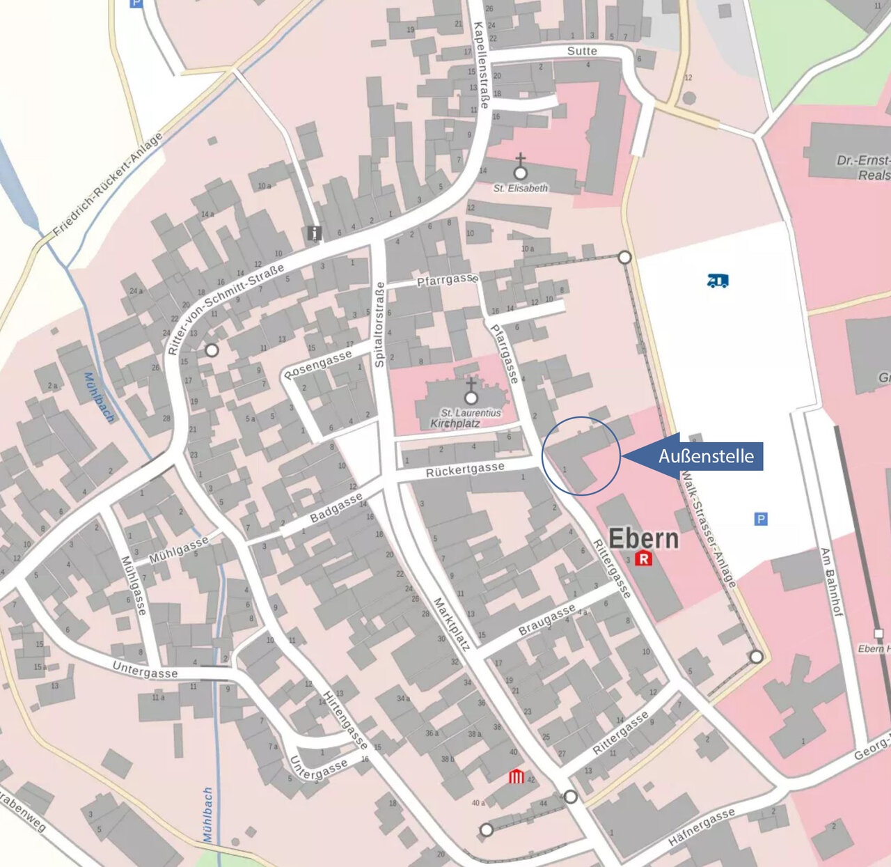  Lageplan mit Markierung der Außenstelle Ebern, Rittergasse 1